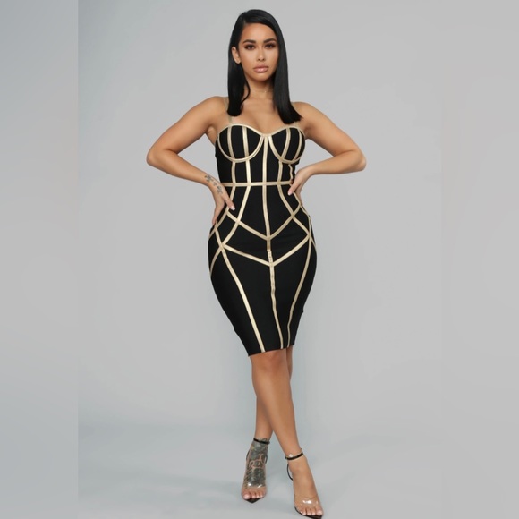 Black Bustier Bandage Midi Dress size S - Picture 1 of 5